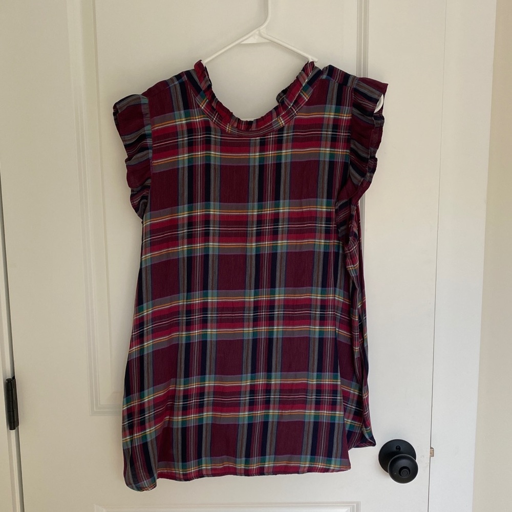 Loft Plaid High Neck Blouse